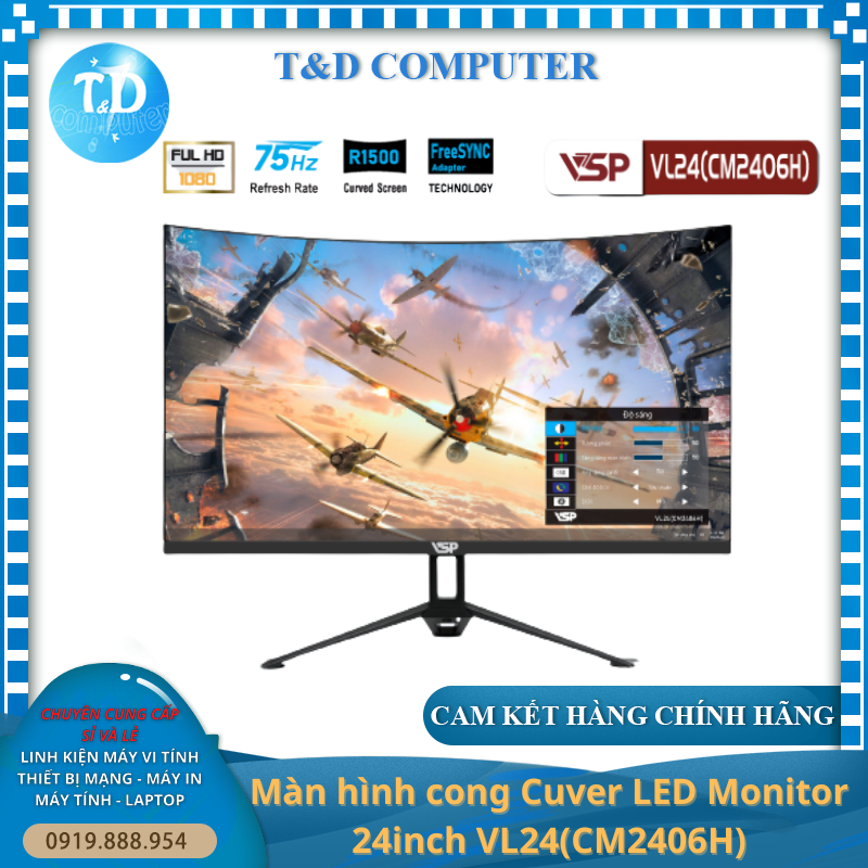 Màn hình Cong 24inch VSP VL24 CM2406H (Cong 23.6&quot; VA FHD 75Hz, HDMI+VGA) - Hàng chính hãng TECH VISION phân phối