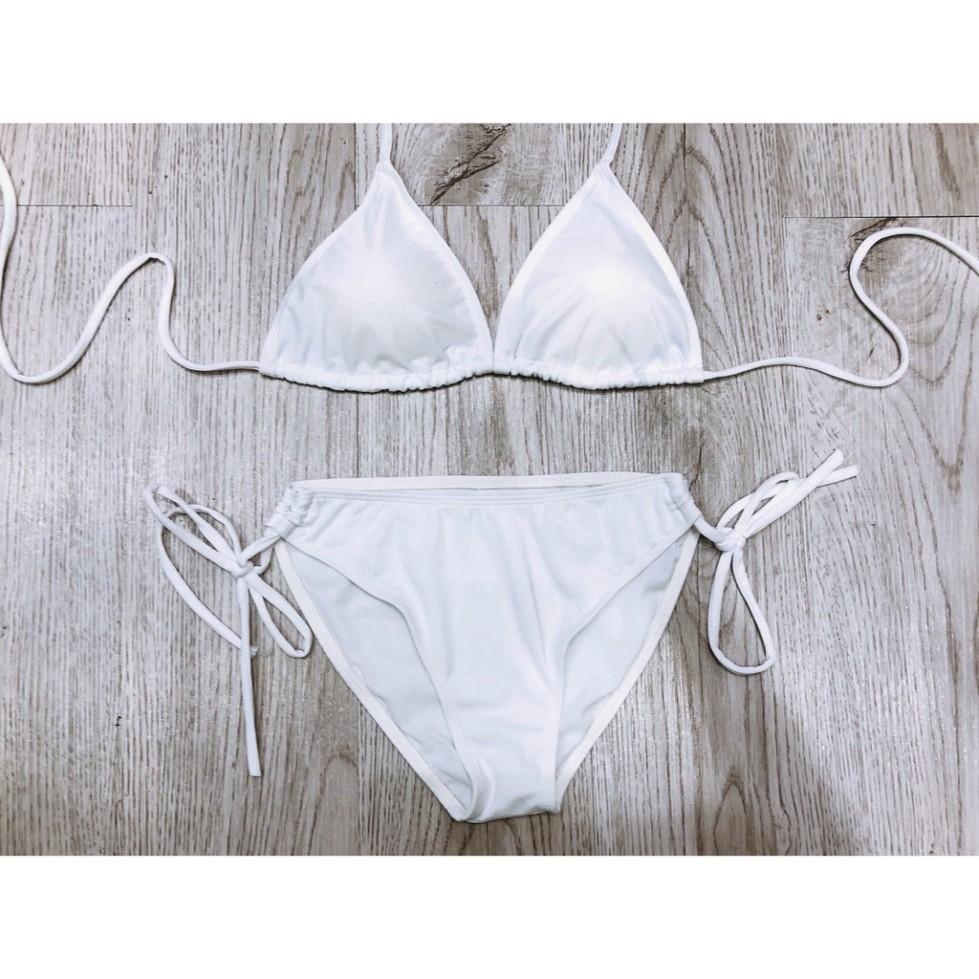 freeship Bikini hai mảnh đẹp màu trắng đồ bơi sexy bộ bơi cạp thấp