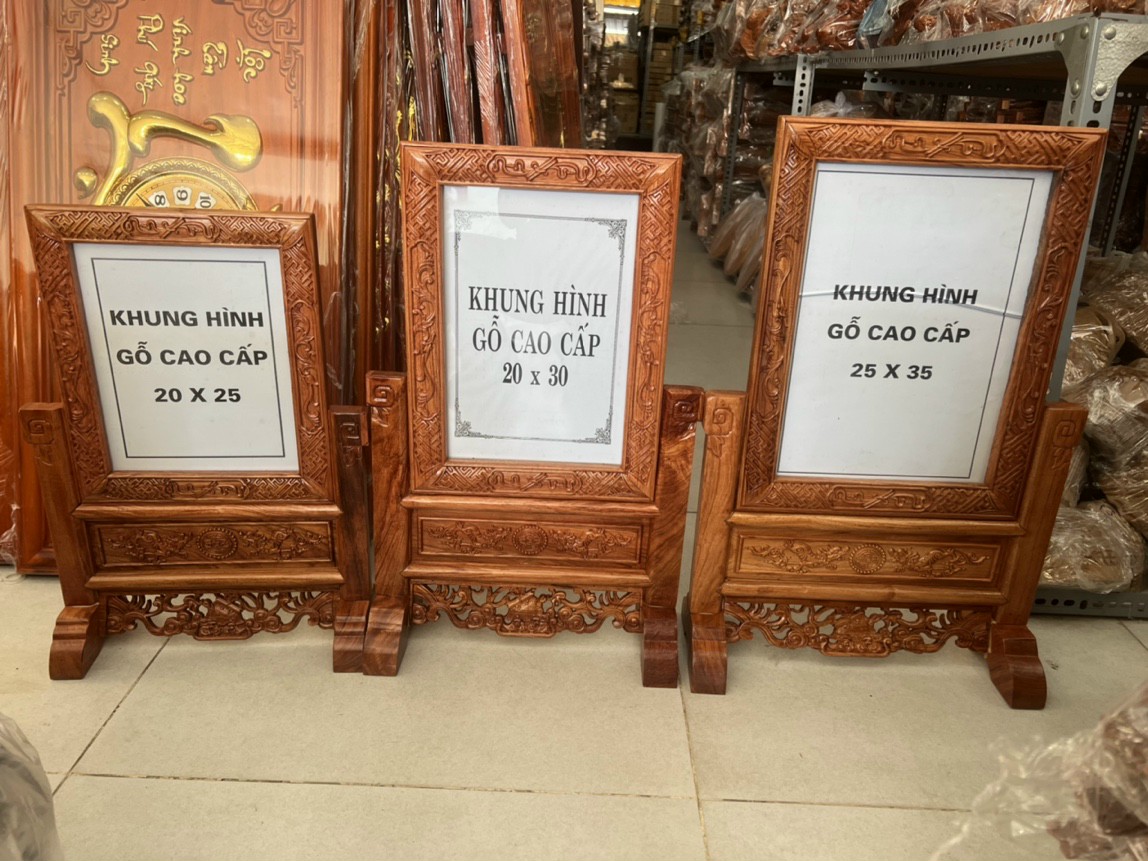 Khung ảnh thờ chạm khắc gỗ hương, Khung hình thờ gỗ cao cấp -Nhiều cỡ