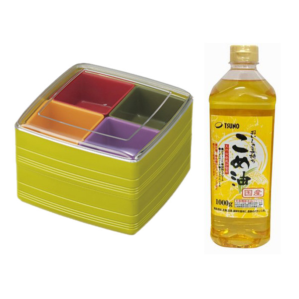 Combo hộp đựng cơm bento, đồ ăn dã ngoại cỡ nhỏ + dầu gạo cao cấp Tsuno 100gr - Tặng 2 thìa inox Twins nội địa Nhật Bản