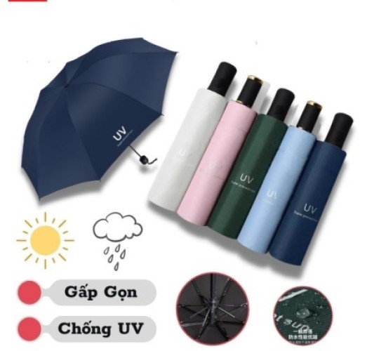 Ô dù che mưa đi nắng 2 lớp phủ chống tia UV, ô che nắng 8 nan chống tia cực tím, dù che mưa chống thấm cao cấp - Henrysa