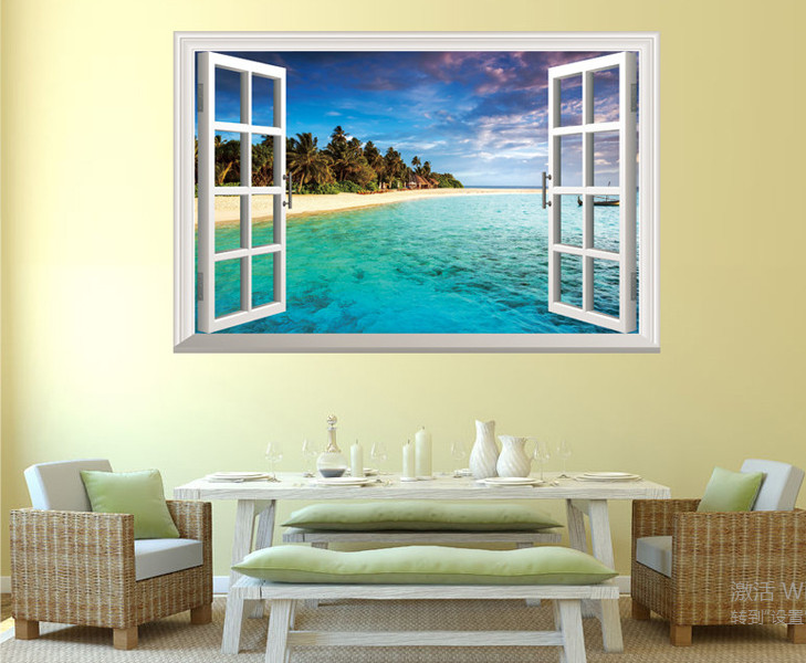 Decal Trang Trí Cửa Sổ Bãi Biển Bờ Cát Trắng
