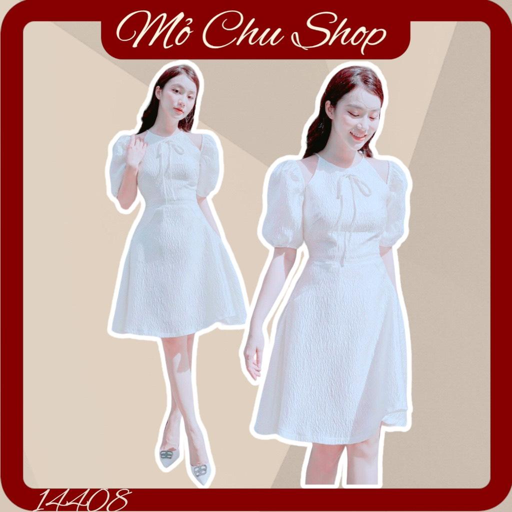 ĐẦM XÒE GẤM CỔ YẾM KHOÉT VAI TAY PHỒNG 14408
