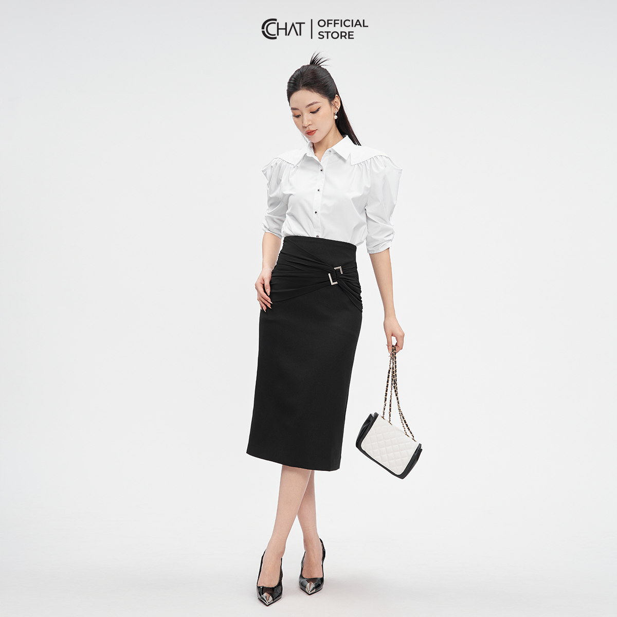 Áo Sơ Mi Nữ CCHAT Rúm Vai Kiểu Tay Lỡ Chất Thô Cao Cấp 53FNT2013ST