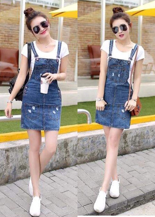 Đầm Yếm Jean Nữ Wash Cào Đáng Yêu