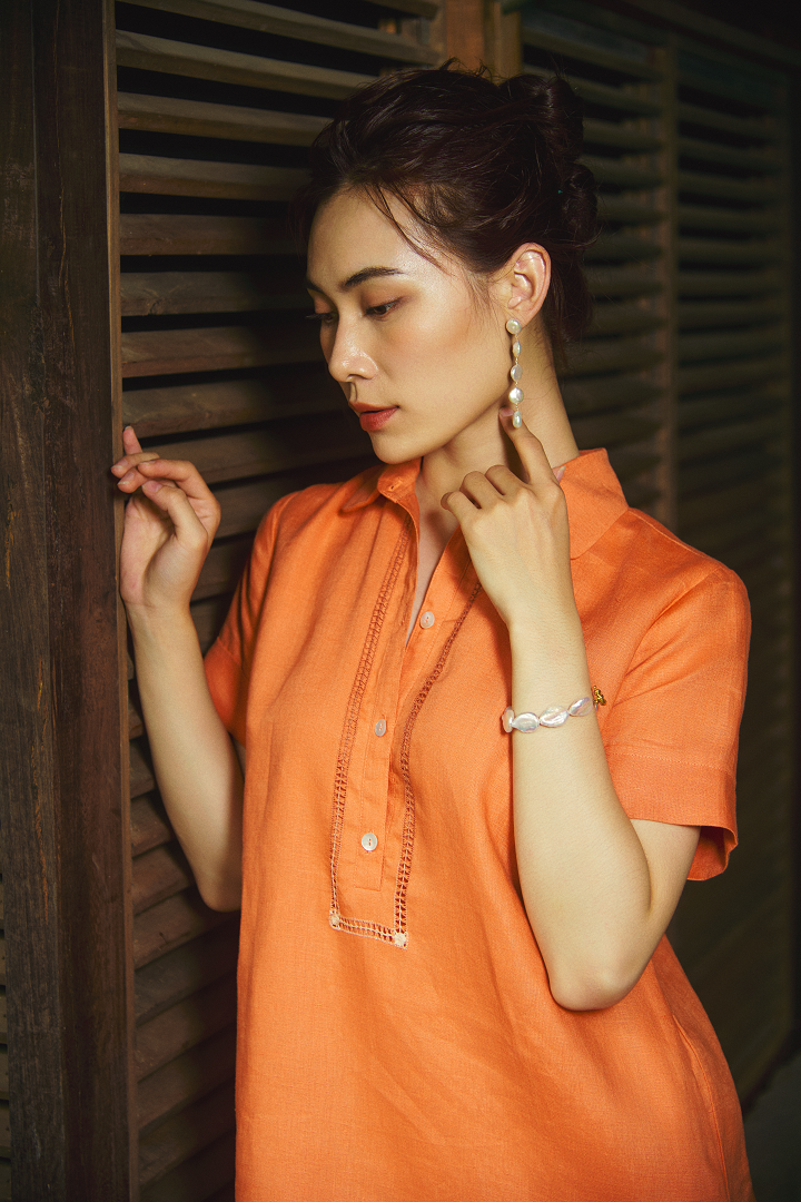 Đầm Sơ Mi Linen Kéo Sợi Mơ Nghiền DRE197 thời trang thiết kế Hity