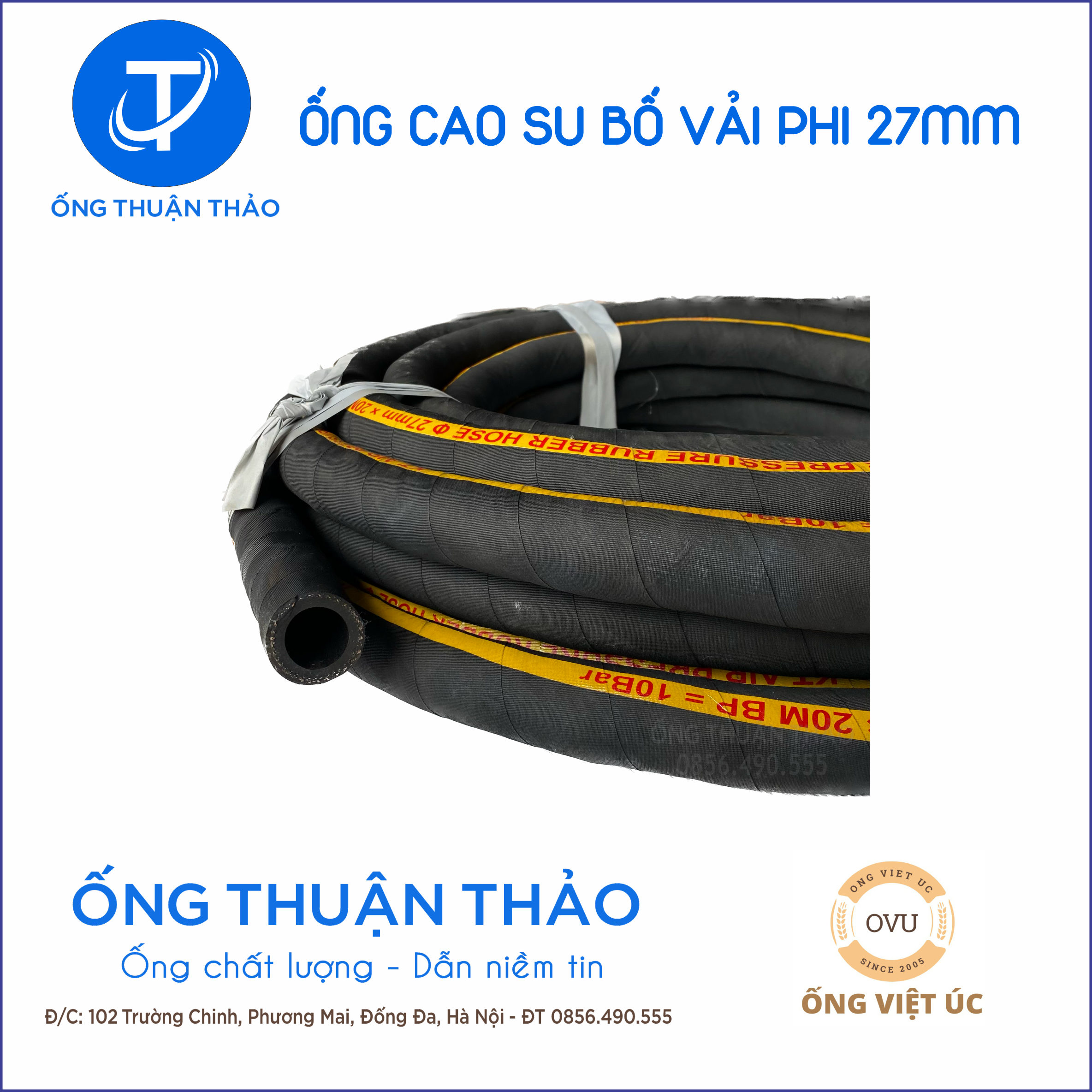 Ống Cao Su Bố Vải Phi 27mm cuộn 20 mét- Hàng Nhập Khẩu - Ống Thuận Thảo