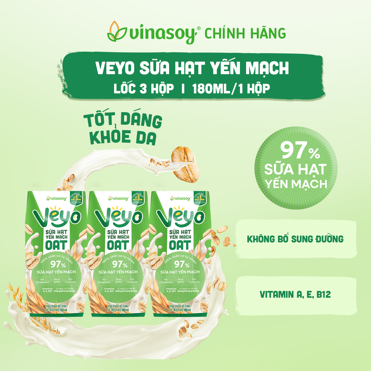 Thùng Veyo Sữa hạt Yến mạch (30 hộp x 180ml)