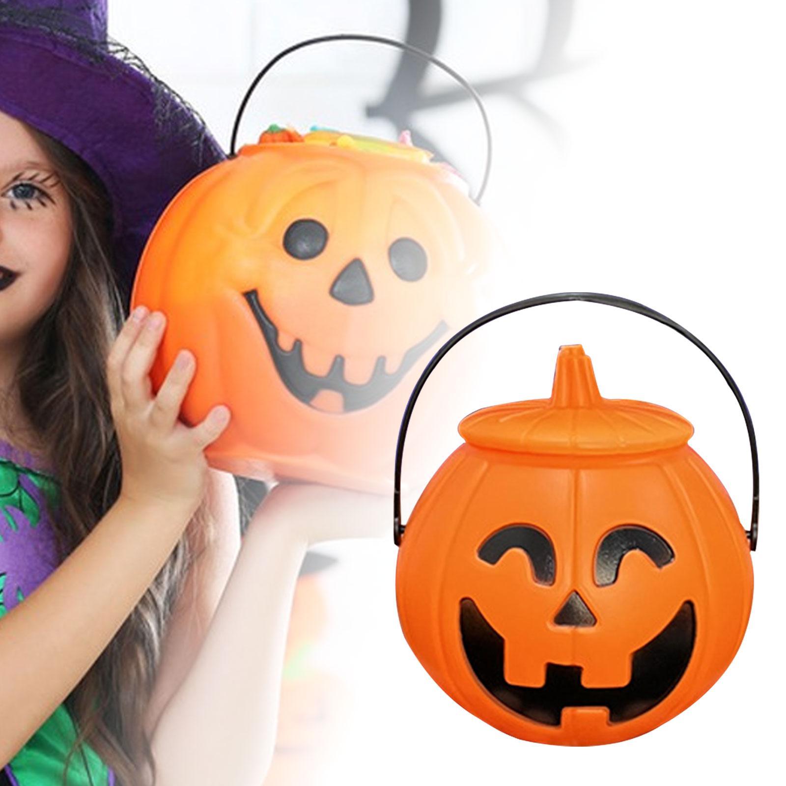 With Lid Candy Bucket Holder Props Candy Basket Organizer Trick or Treat Bucket Pumpkin Bucket for Banquet Thanksgiving Favors Holiday Party