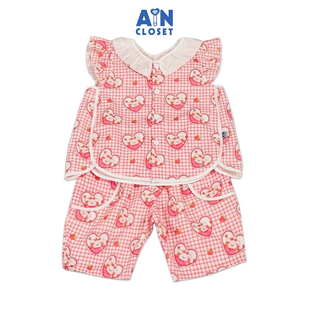 Bộ quần áo Lửng bé gái họa tiết Cún Tim Hồng Cotton - AICDBGPH62HZ - AIN Closet