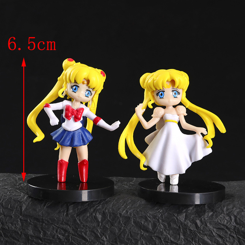 Bộ 6 đồ chơi mô hình Thủy Thủ Mặt Trăng Sailor Moon cao 7 cm (tặng kèm chân đế)