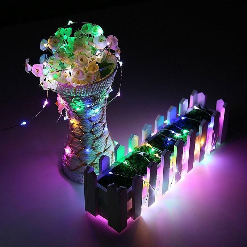 Dây đèn LED 100 bóng dài 10m sử dụng pin không cần nút