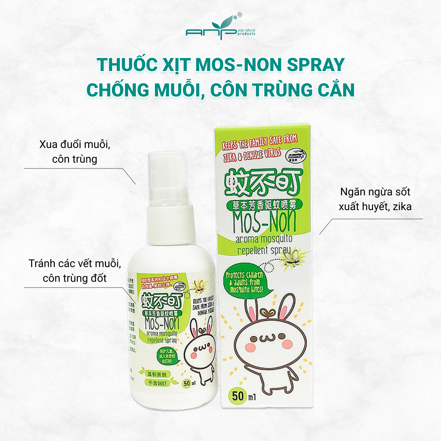 Thuốc Xịt Đuổi Muỗi Ngăn Ngừa Côn Trùng Cắn Mos-Non Spray Với Tinh Dầu Sả Và Oải Hương Không Chứa DEET An Toàn Khi Sử Dụng 50ml
