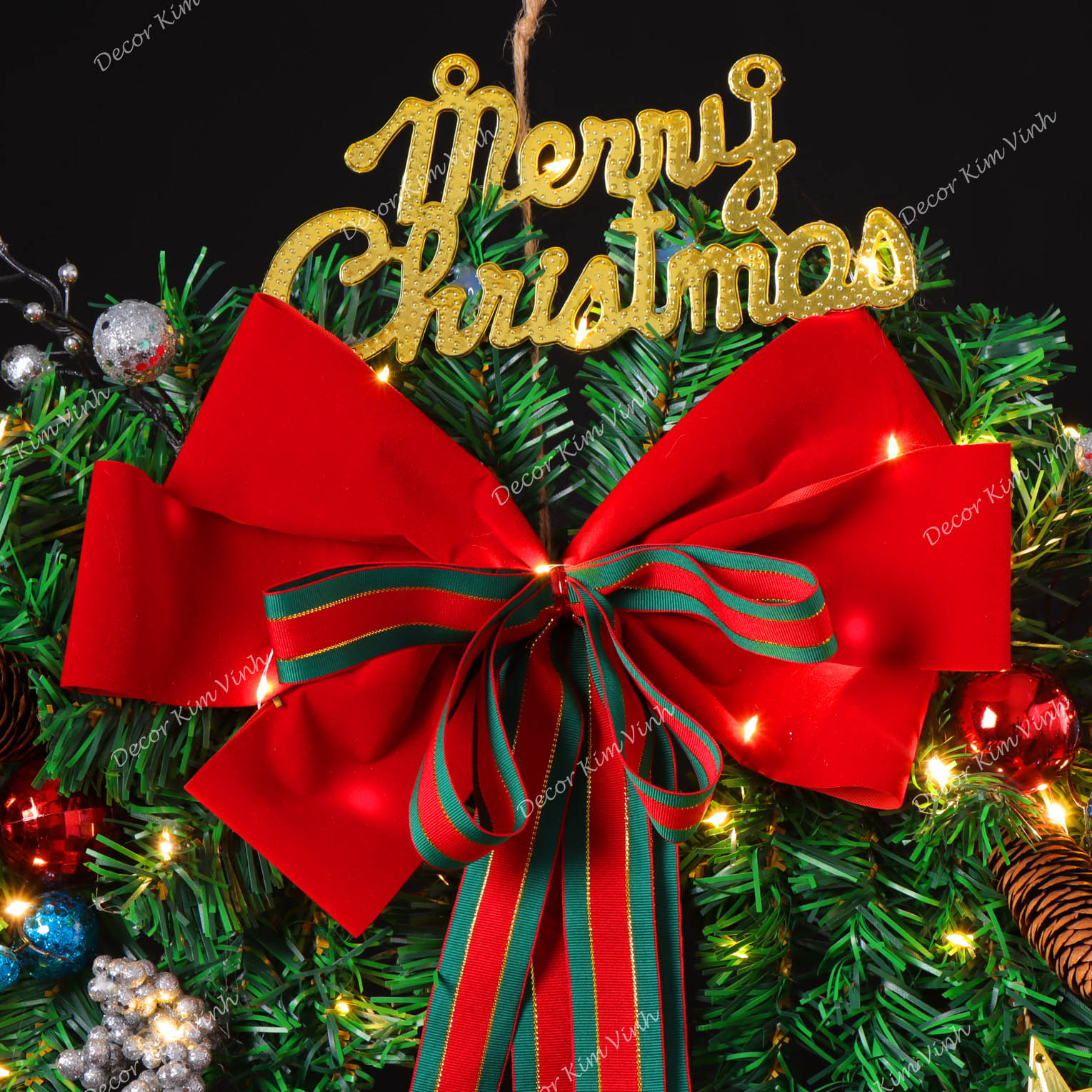 Dây Treo Đối Xứng DX06 Dây Treo Merry Nơ Đỏ Trang Trí Giáng Sinh kèm đèn