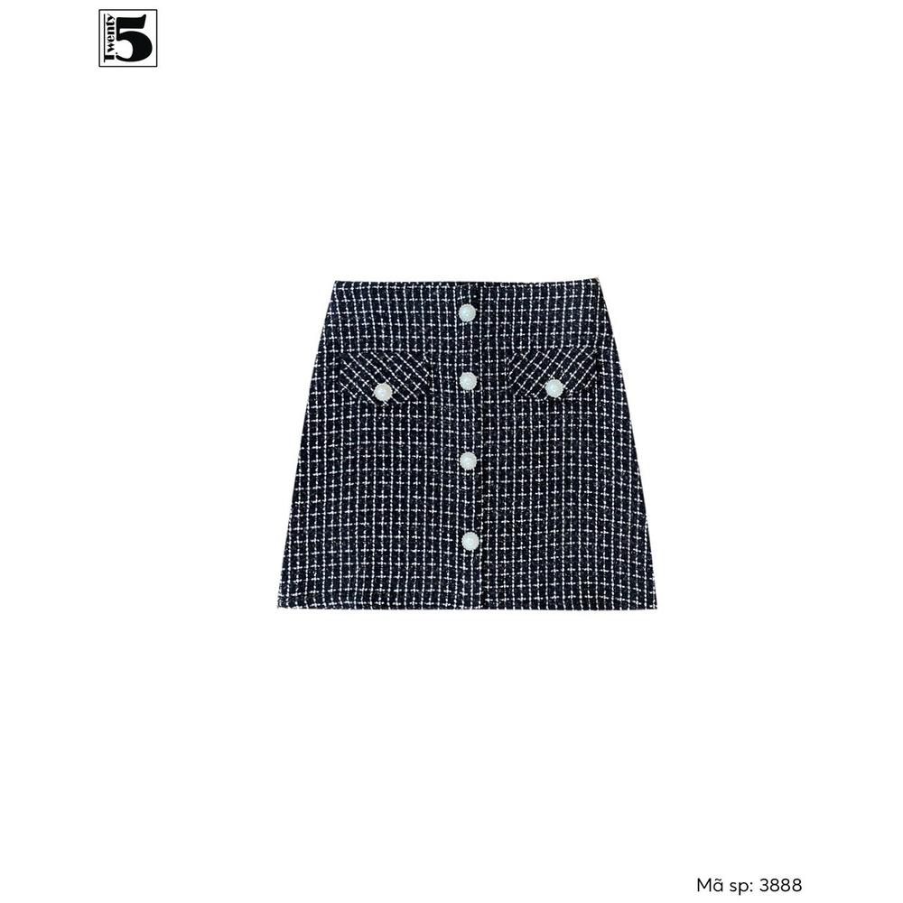 Chân váy dạ tweed chữ A cúc ngọc nắp túi giả Twentyfive 3888