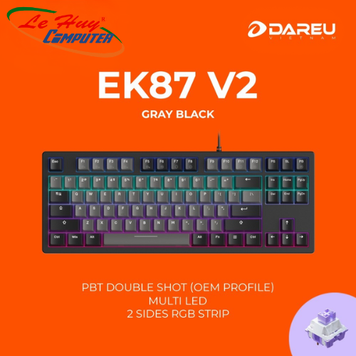 Bàn phím cơ Gaming DAREU EK87 v2 Gray Black Dream Switch - Hàng chính hãng