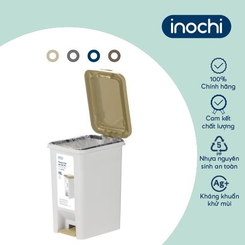 Thùng rác đạp chữ nhật Inochi- Hiro 15L Thân màu Trắng kem+ Nắp Ghi/Xanh/Nâu/Be