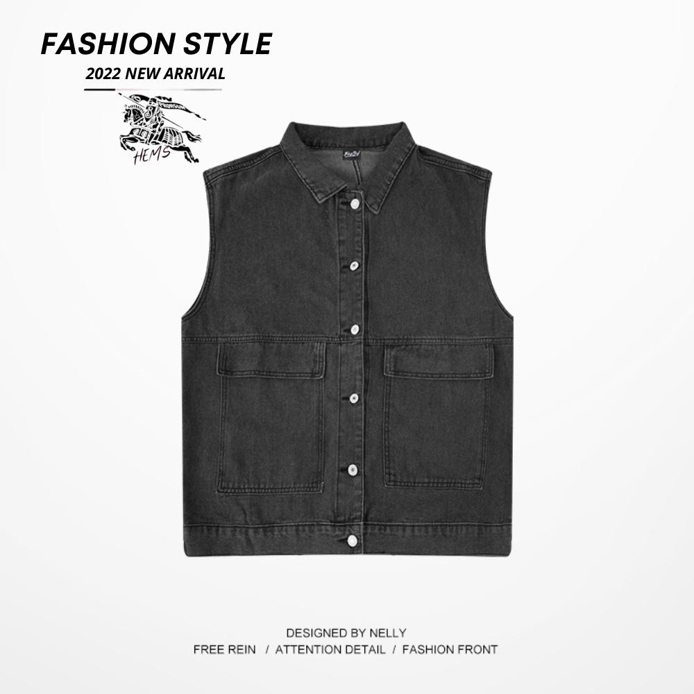 Áo Gile bò nam nữ phong cách năng động, khoác jeans dáng rộng Ulzzang Unisex