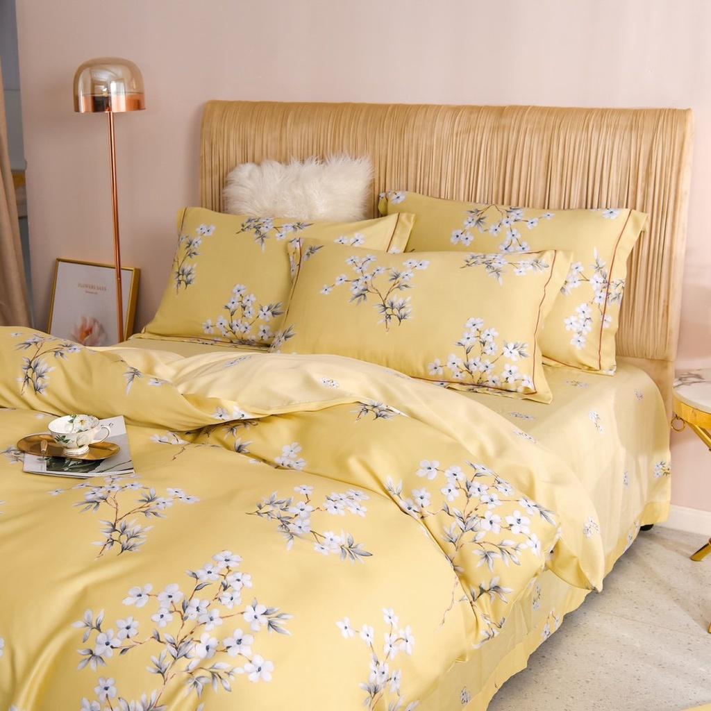 Bộ Chăn Ga Gối 100%TENCEL 100S SPRING COLLECTIONS 001 Siêu mềm, mát mịn họa tiết Hoa lá 3D Sang trọng, Ấm áp