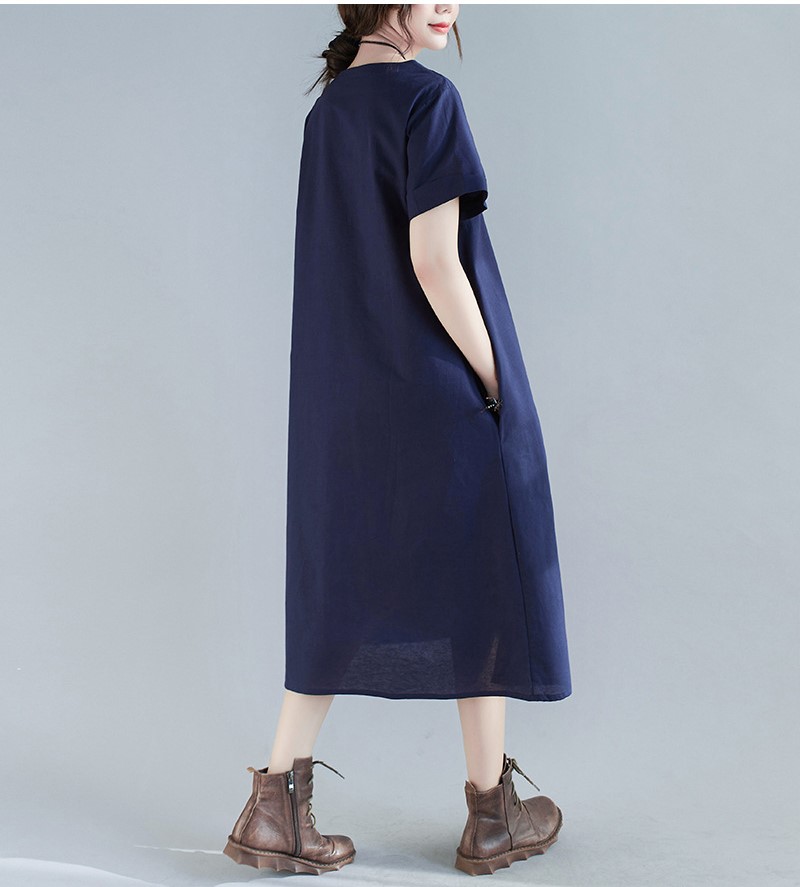 Đầm linen suông nữ cổ tròn ngắn tay, Váy nữ suông trơn thiết kế cơ bản, không kén dáng mặc ARCTIC HUNTER