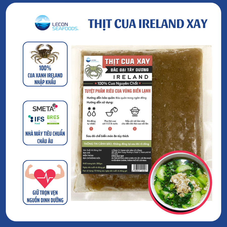 Thịt Cua Ireland Xay (Đã Lọc Xác) (300grs/bịch )