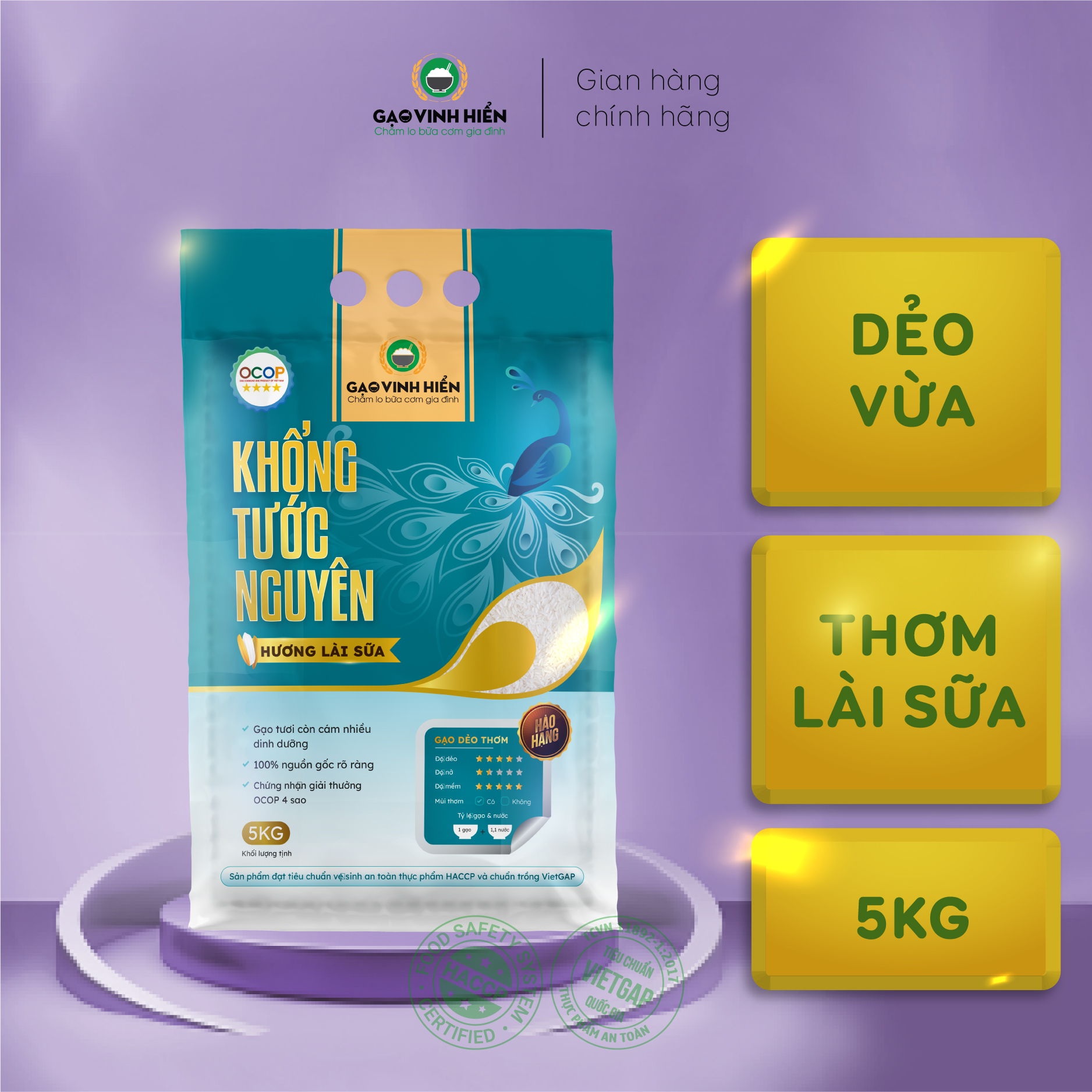 Đặc sản Tiền Giang - Gạo hương lài sữa Khổng Tước Nguyên (5Kg) - OCOP 4 SAO