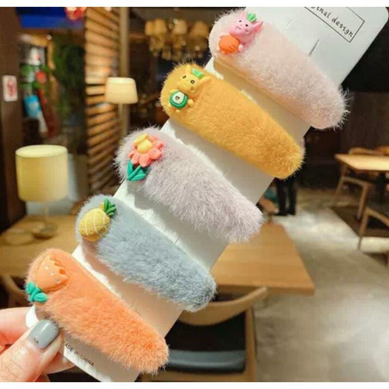 Set kẹp mái hoa, quả, động vật, lông xù dễ thương cho các bạn nữ, các bé gái