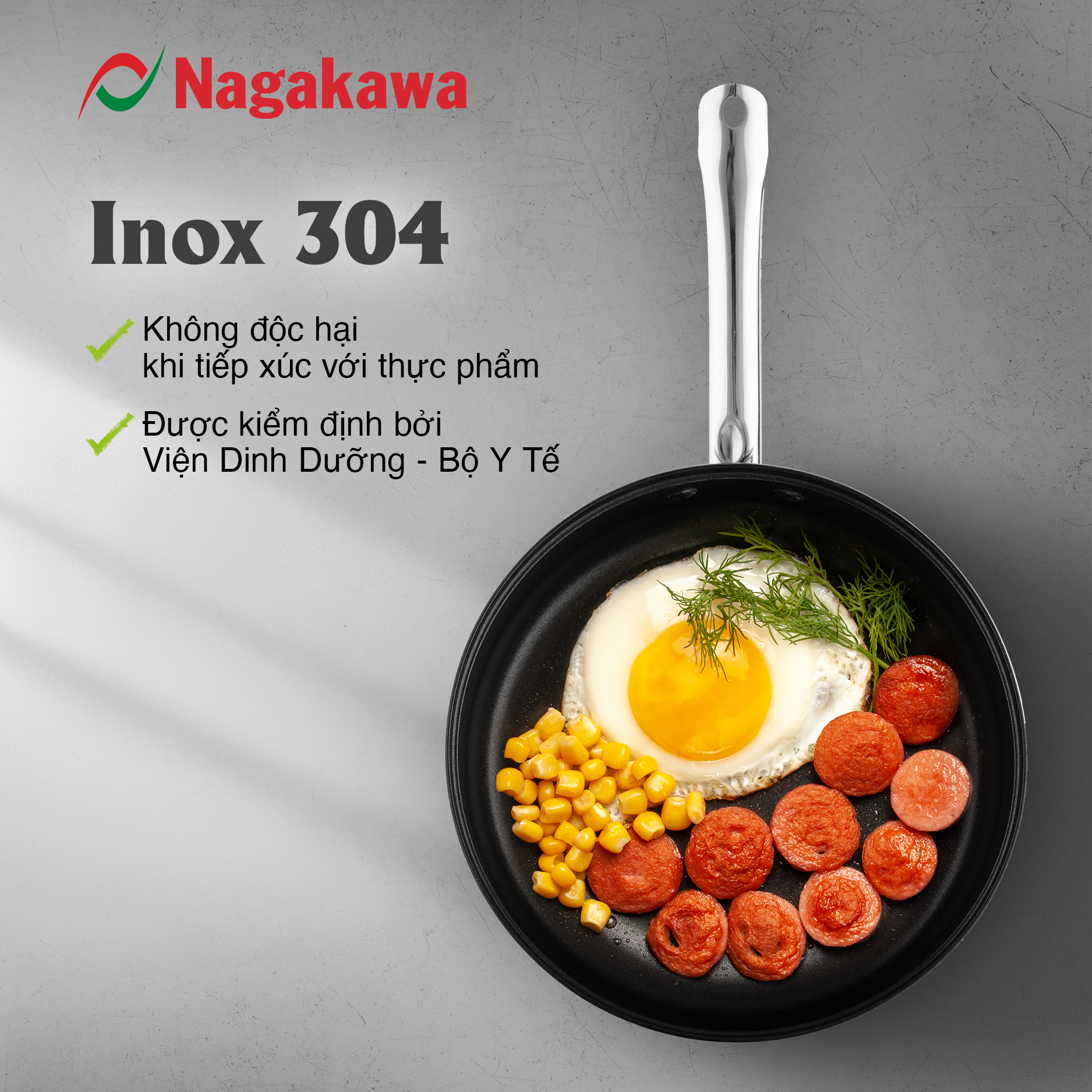 Chảo chống dính inox đa lớp Nagakawa Aki NAG04 - Dùng trên mọi loại bếp - Hàng chính hãng