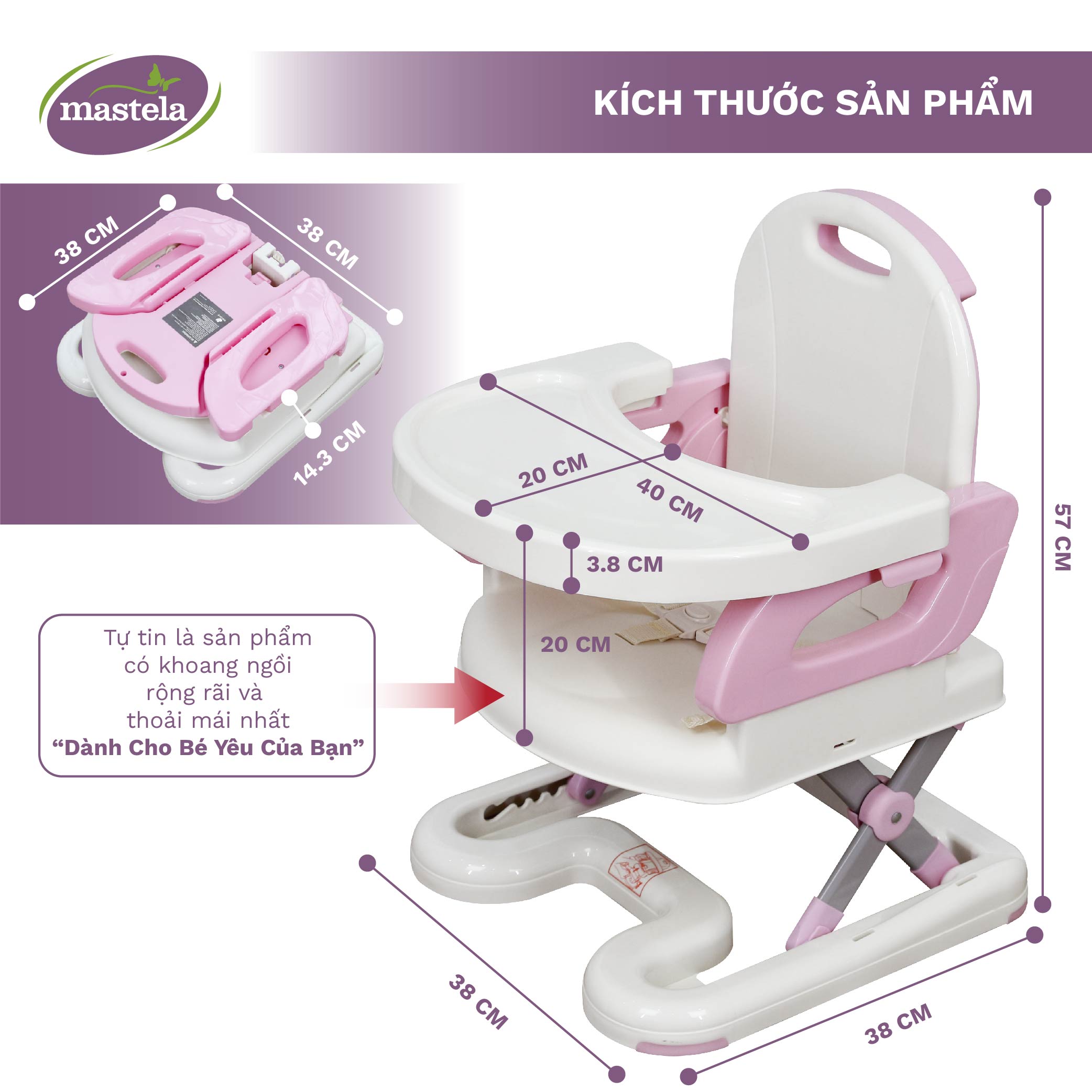 Ghế ăn dặm cho bé gấp gọn và nâng hạ độ cao Mastela 7110 - 7112 - Ghế tập ăn dặm đạt chuẩn ASTM Mỹ BPA Free
