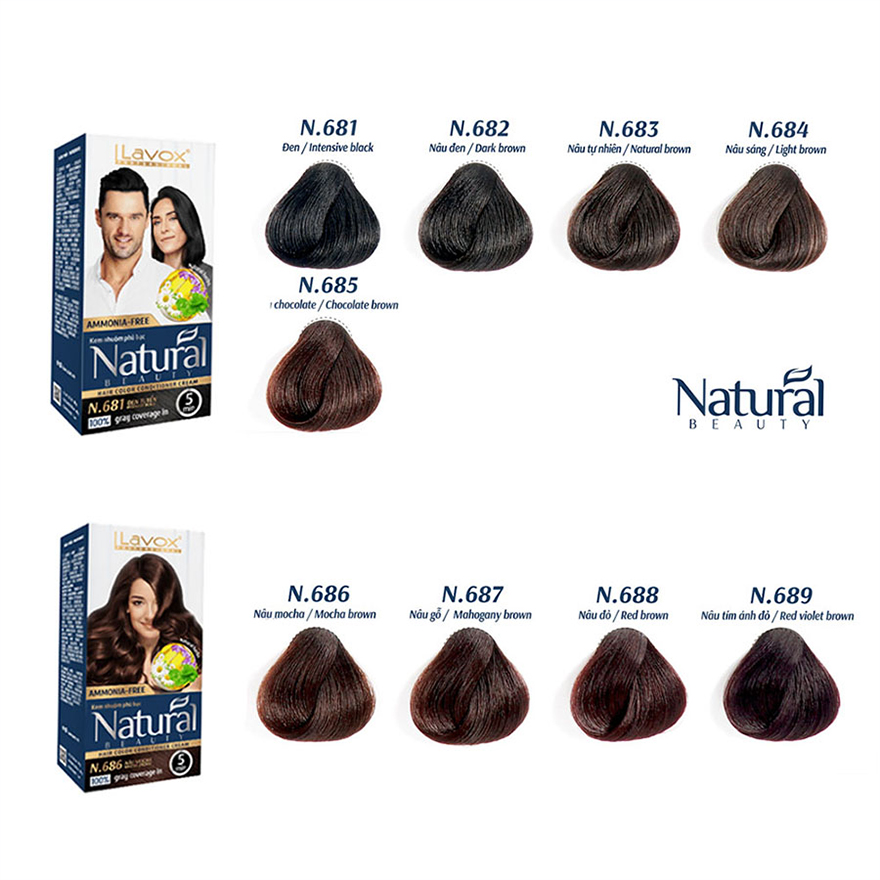 Kem Nhuộm Phủ Bạc Cao Cấp Siêu Dưỡng, Tự Nhiên Lavox - N.687 - Mahogany Brown