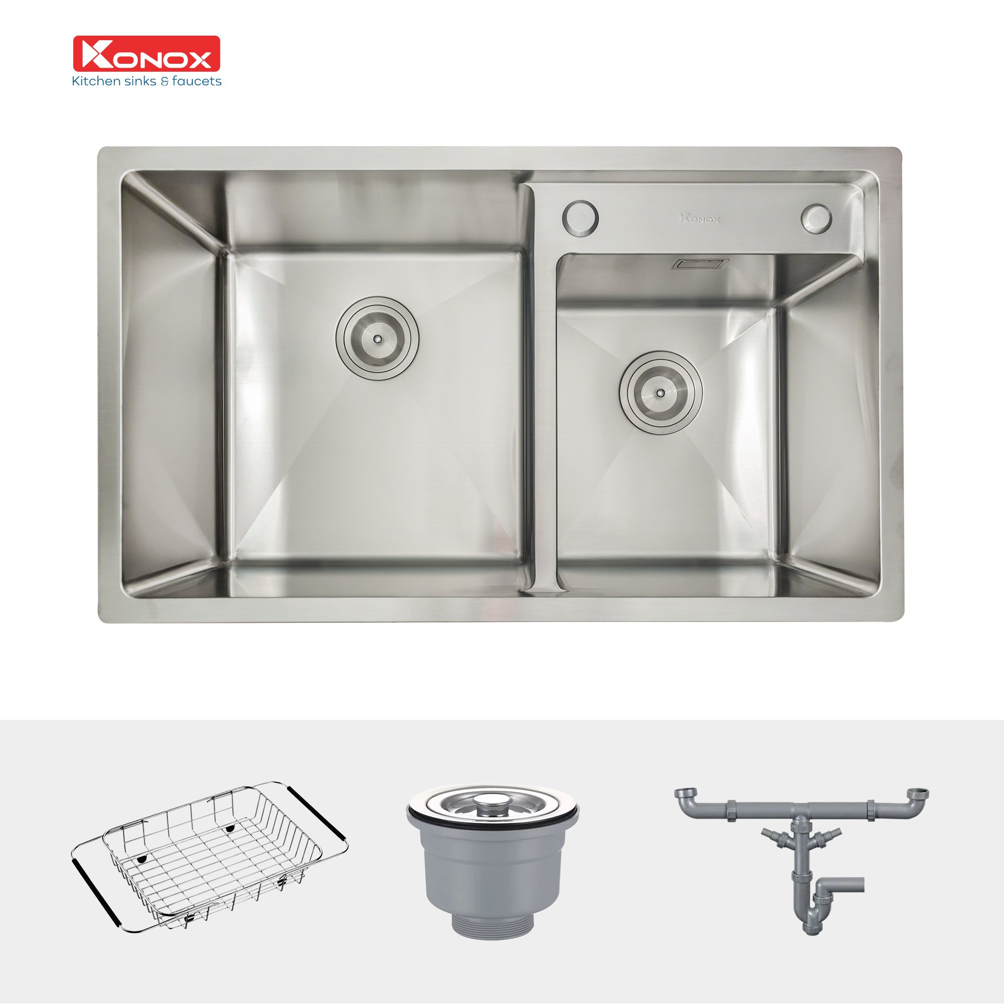 Chậu rửa bát Konox, Overmount Series, Model KN7847DO , Inox 304AISI tiêu chuẩn châu Âu, 780x470x228(mm), Hàng chính hãng