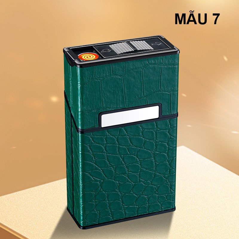 Bật Lửa Điện Kiêm Hộp Đựng Thuốc 20 Điếu Bọc Da - Sạc Điện