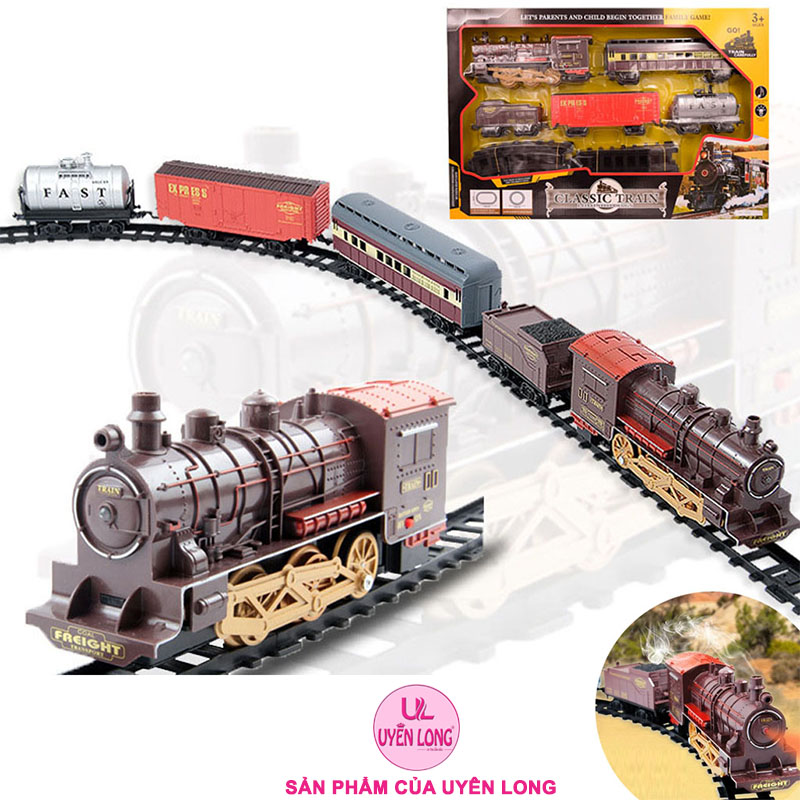 Bộ Tàu Hỏa CLASSIC TRAIN 5 Toa Cỡ Lớn PYM9, Chạy PIN, Mô Phỏng Khói Đèn, Đường Ray 126x84cm