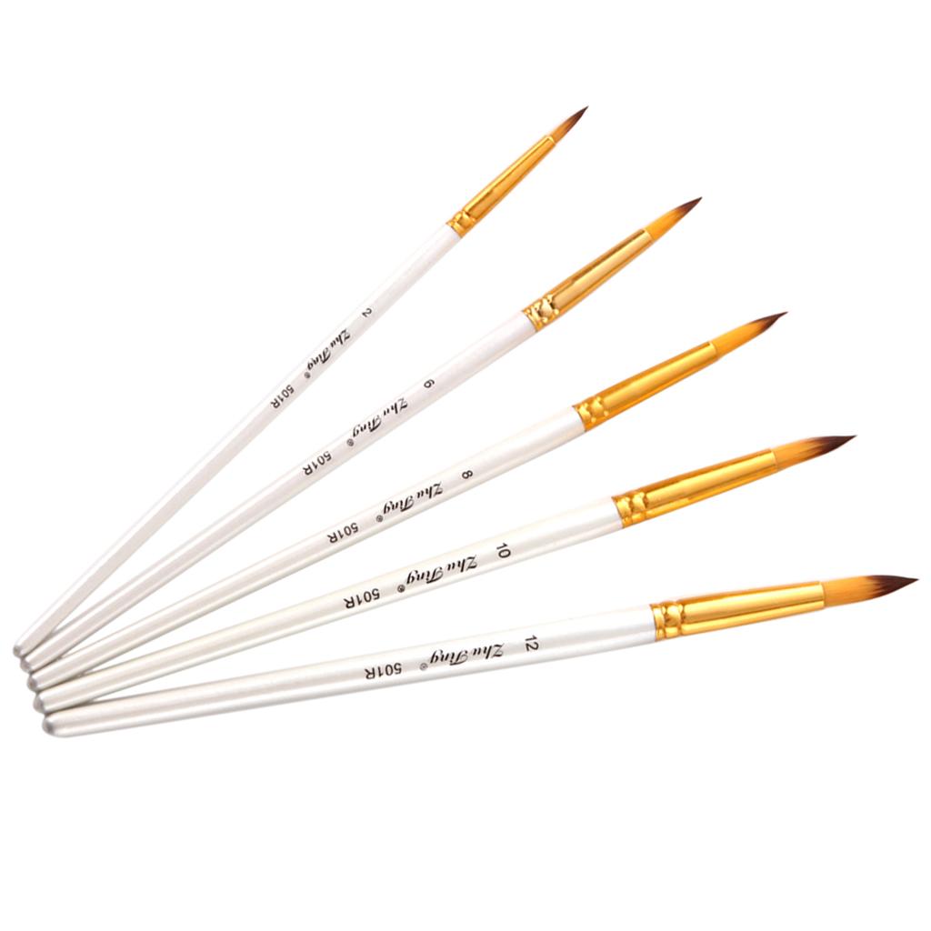 5 Gói Sơn Bộ Bàn Chải Tròn Điểm Đầu Lông Nylon Nghệ Sĩ Cung Cấp Nước Màu Sơn Dầu