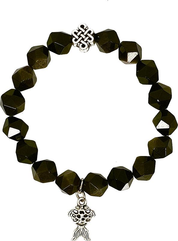 Vòng Tay Đá Black Golden Mệnh Thủy, Mộc Charm Cá, Charm Hoa Laliz TR.17