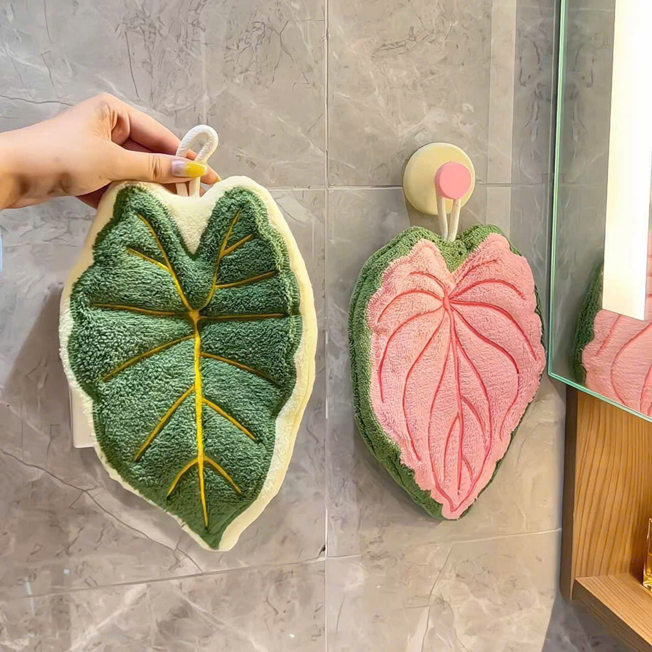 Khăn Lau Tay Nhà Tắm &amp; Khăn Decor Nhà Bếp Siêu Thấm Hút – Khăn Lông San Hô Mềm Mại, Hoa Văn Lá Dễ Thương, Nhanh Khô- HÀNG CHÍNH HÃNG MINIIN