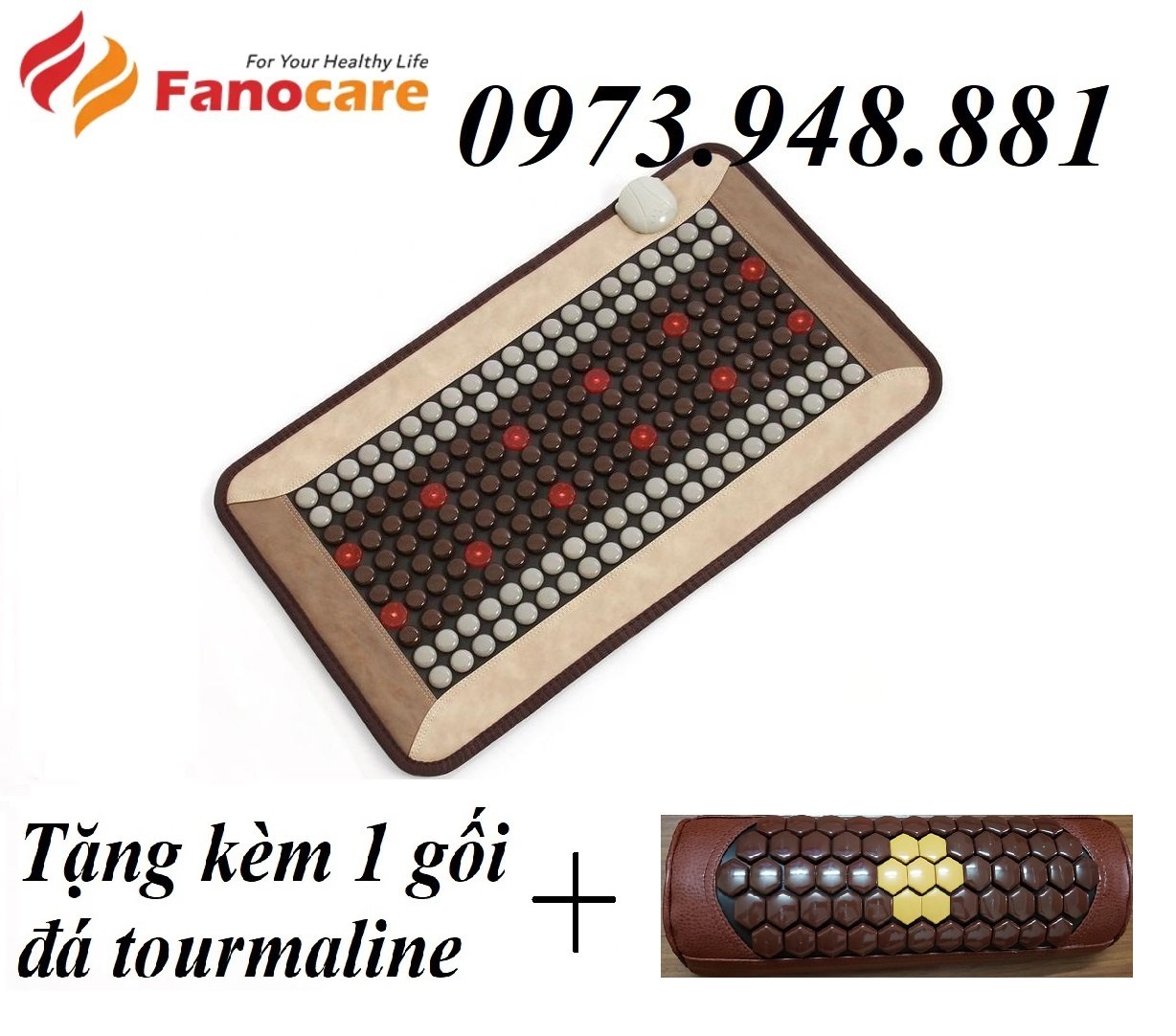 Thảm/Nệm đá nhiệt nóng Fanocare kèm la ze kích thước 50*80cm (thảm lửng) (tặng kèm 1 gối đá tourmaline).