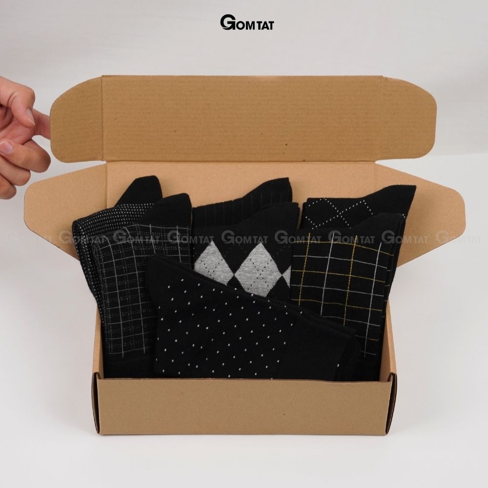 Hộp 7 đôi tất đi giày tây nam cổ cao màu đen, vớ nam công sở cao cổ, chất liệu cotton cao cấp thoáng khí - GOM-MIX10-CB7