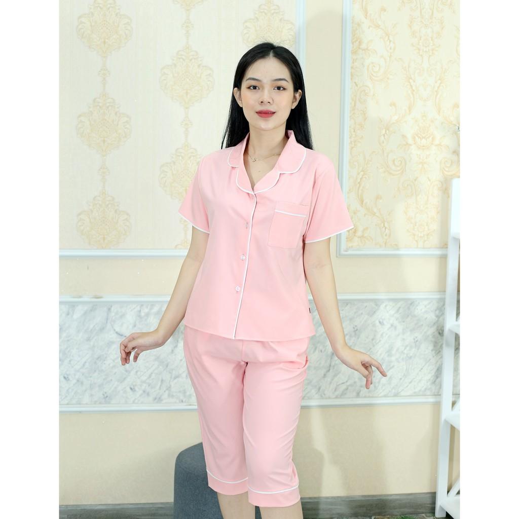 Bộ quần áo Pijama nữ MÀU HỒNG Ngắn Tay Quần Lửng vải phi lụa mờ - Co Dãn Thoáng Mát