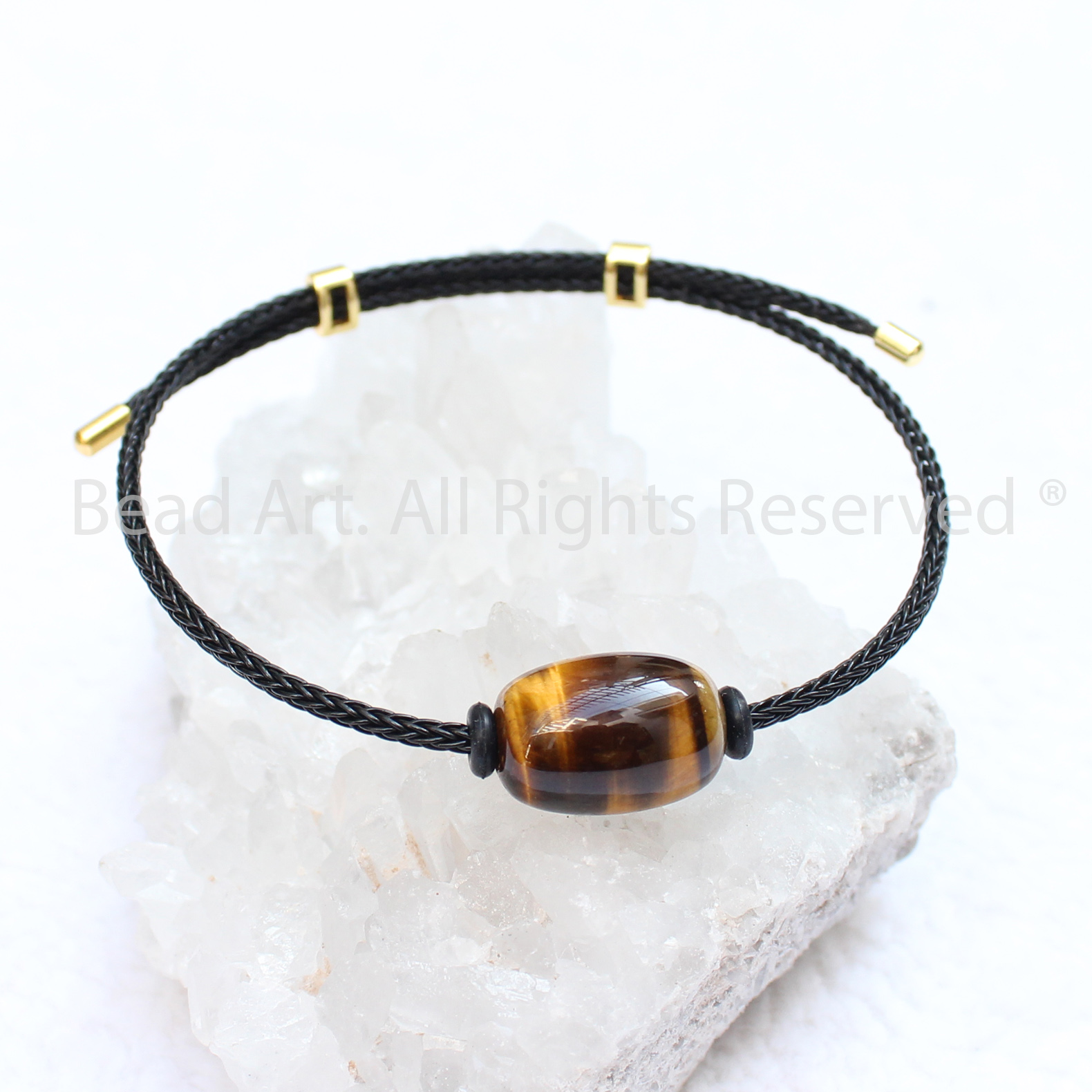 Vòng Tay Lu Thống Mắt Hổ Vàng Nâu, Mắt Cọp Vàng Nâu, Brown Tiger Eye Tự Nhiên Loại A, Mệnh Thổ, Kim, Vòng Tay Phong Thuỷ, Free Size - Bead Art