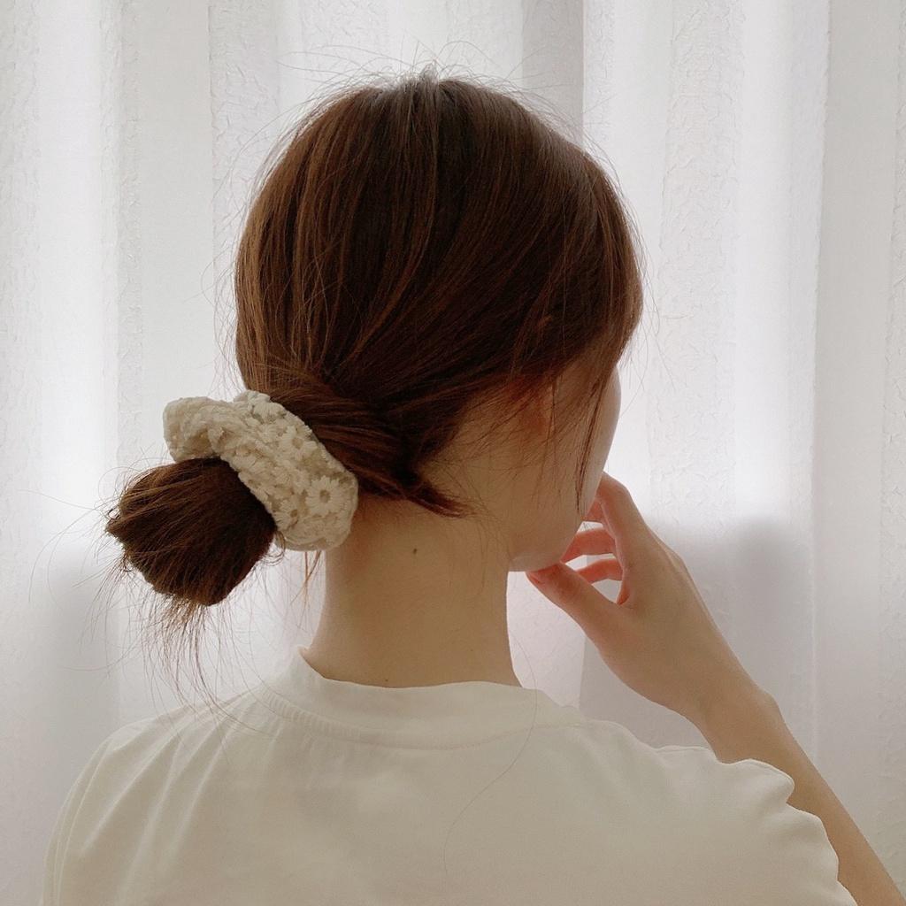 Scrunchies Vải Ren Hoa Thêu Chỉ Nổi