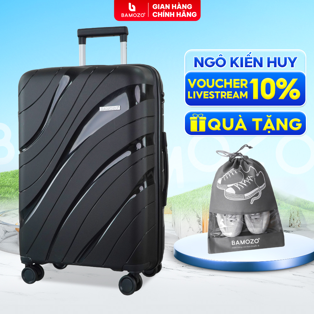 Vali Du Lịch Nancy Bamozo Nhựa Pp Cao Cấp, Vali Kéo Du Lịch Chống Va Đập - Bảo Hành 5 Năm. - Đen - 24 Inch