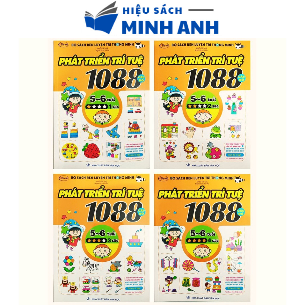 Sách - 1088 Câu Đố Phát Triển Trí Tuệ 5-6 Tuổi (Bộ 4 cuốn 4 câp độ)