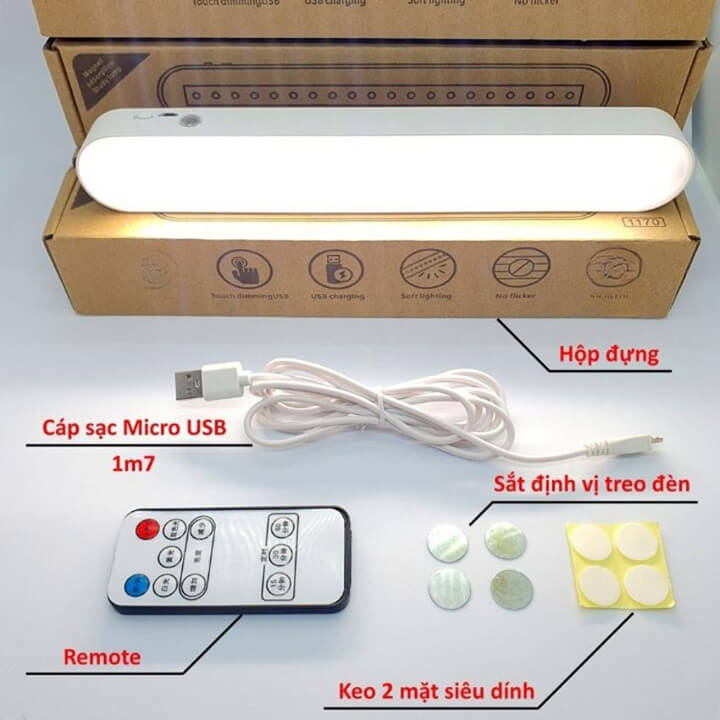 Đèn Học Led Chống Cận Có Điều Khiển Từ Xa Tích Điện 3 Chế Độ Sáng, Đèn Đọc Sách Cảm Ứng Gắn Phòng Ngủ Bàn Trang Điểm