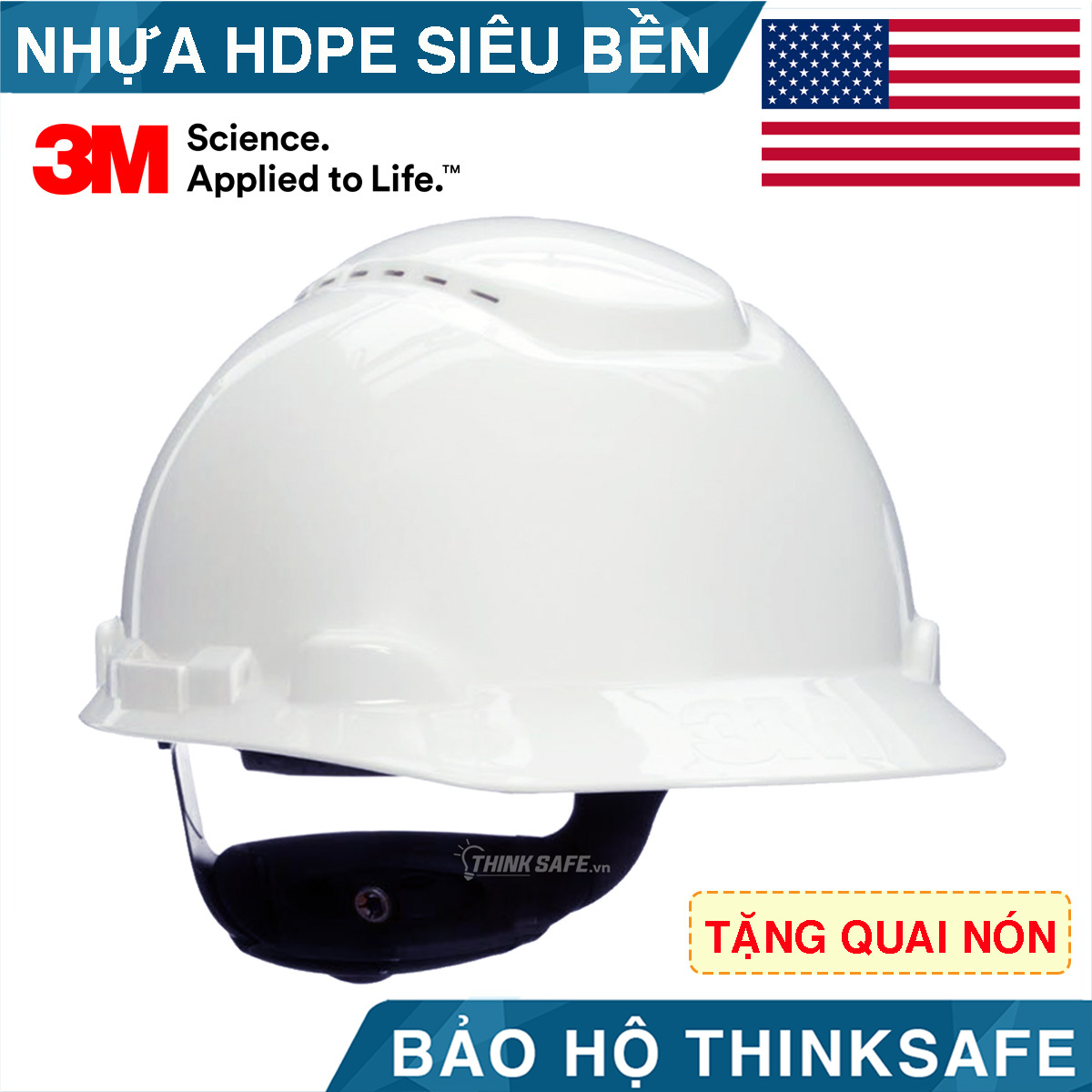 Nón bảo hộ 3M H701V bảo vệ đầu, nón đi công trình chống va đập, có núm vặn, mũ bảo hộ có lỗ thoáng khí (đã bao gồm dây nón)