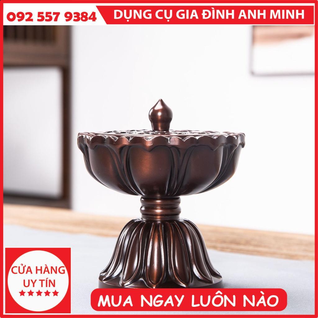 Lò Đồng Sen Thiền, Lư Hương Đồng Nguyên Chất, Lư Hương Gỗ Đàn Hương Cổ Gia Dụng, Đồ Trang Trí Lư Hương
