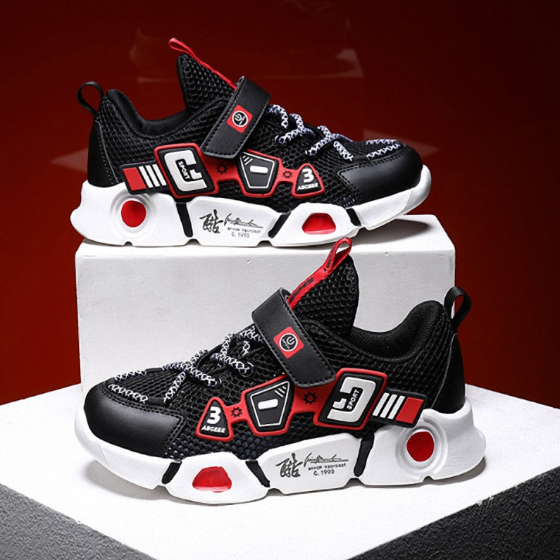 Giày sneaker bé trai  đen đỏ  siêu nhẹ cao cấp - GBT85