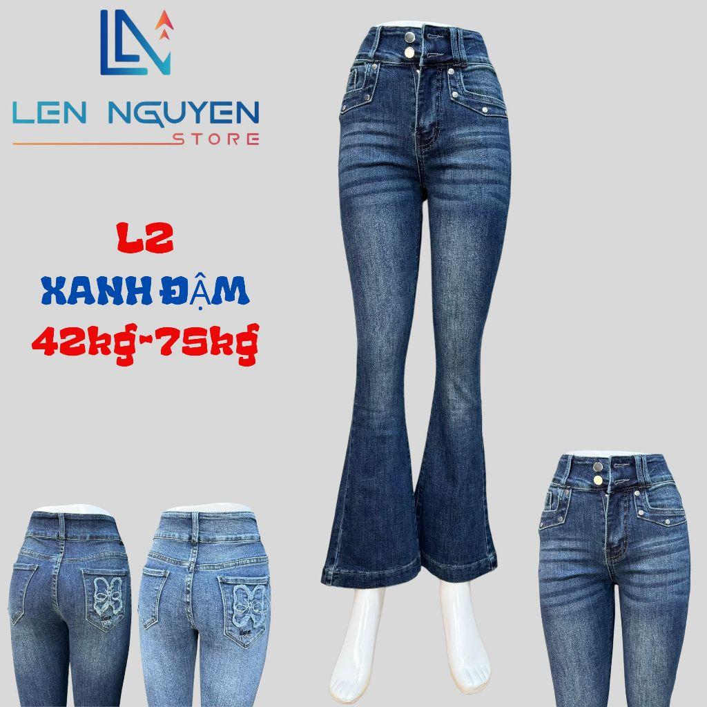 L2_Quần jean nữ, loe, lưng cao, quần bò nữ dáng ôm, quần rin nữ có big size, cho 42kg đến 75kg,LEN NGUYEN STORE - Xanh Đậm