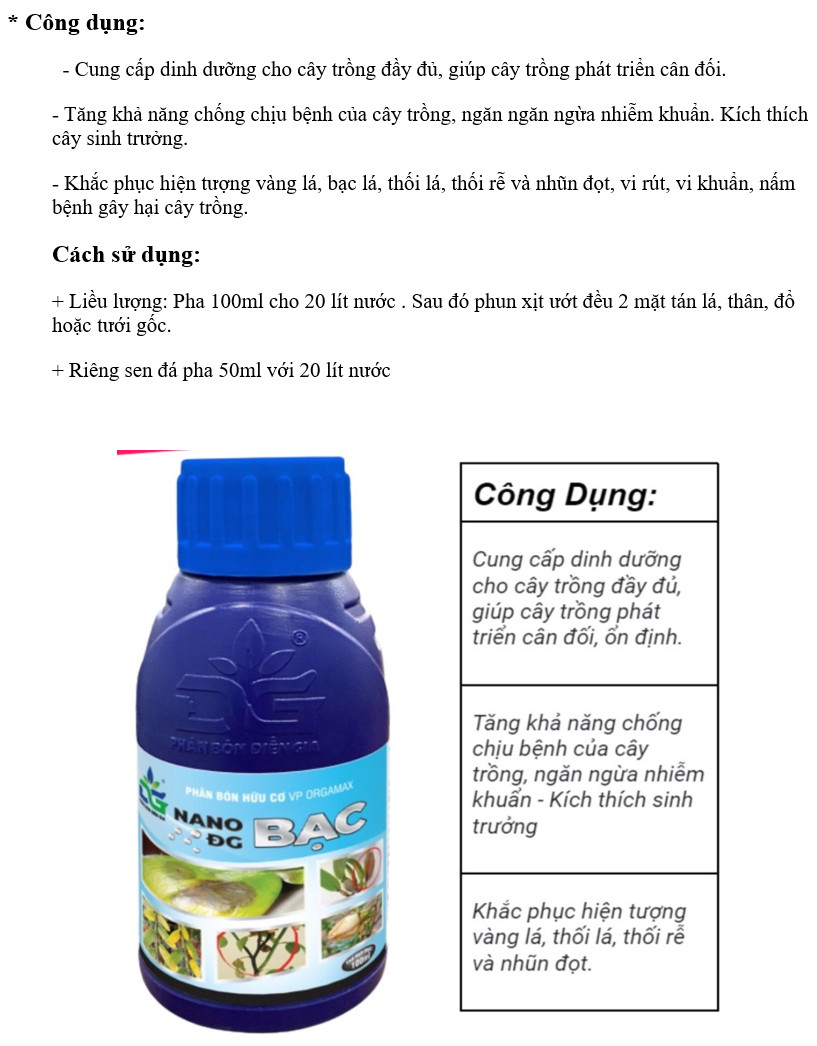 Sản phẩm nano Bạc ĐG chăm sóc cây trồng lọ 100ml