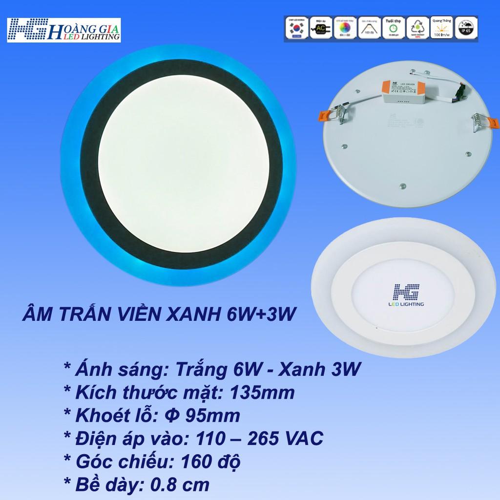 Âm Trần Tròn 6w+3 Ánh Sáng Trắng Viền Xanh Dương 3 Chế Độ